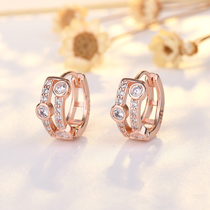 Wholesale alloy zircon round earrings JDC-ES-QLX057 Earrings 巧兰轩 rose gold Wholesale Jewelry JoyasDeChina Joyas De China