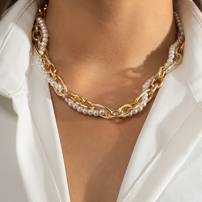 Wholesale Aluminum Chain Iron Chain Imitation Pearl Necklaces JDC-NE-DN071 Necklaces 道妮 gold Wholesale Jewelry JoyasDeChina Joyas De China
