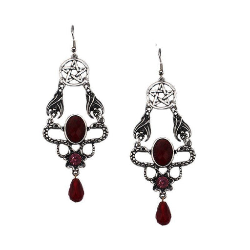 Wholesale ancient silver double snake red glass water drop pentagram alloy earrings JDC-ES-YYFF006 Earrings 燕羽飞飞 Wholesale Jewelry JoyasDeChina Joyas De China