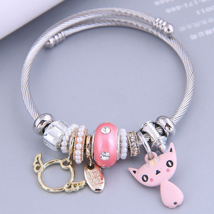 Wholesale Angel Kitty Alloy Bracelet JDC-BT-GSWY055 Bracelet JoyasDeChina pink Wholesale Jewelry JoyasDeChina Joyas De China