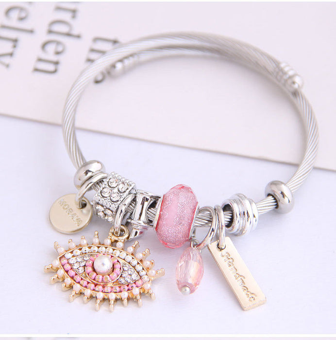 Wholesale angel wings eyes steel wire bracelet JDC-BT-GSXINY061 Bracelet JoyasDeChina Pearl pink Wholesale Jewelry JoyasDeChina Joyas De China