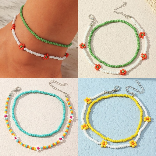 Bulk Jewelry Wholesale Anklet Blue small daisy rice beads JDC-AS-e256 Wholesale factory from China YIWU China
