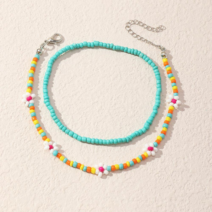 Bulk Jewelry Wholesale Anklet Blue small daisy rice beads JDC-AS-e256 Wholesale factory from China YIWU China