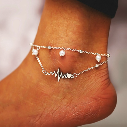 Bulk Jewelry Wholesale Anklet Silver pearl chain electrocardiogram Alloy JDC-AS-xy246 Wholesale factory from China YIWU China