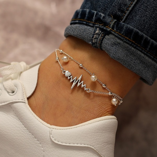 Bulk Jewelry Wholesale Anklet Silver pearl chain electrocardiogram Alloy JDC-AS-xy246 Wholesale factory from China YIWU China