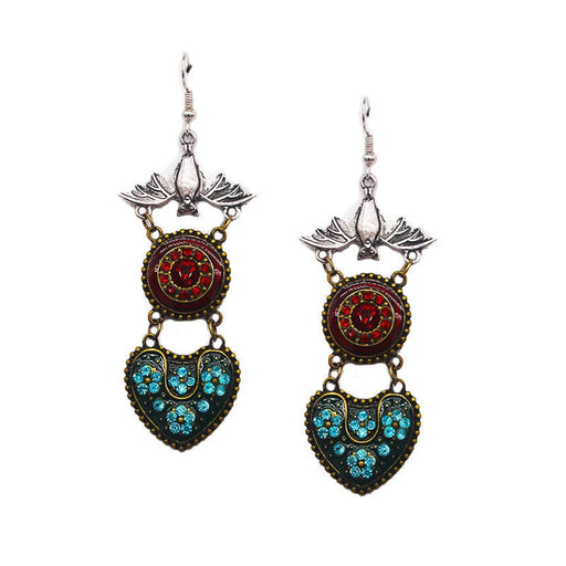 Wholesale antique silver bat upside down dripping oil gemstone alloy stud earrings JDC-ES-YYFF004 Earrings 燕羽飞飞 Wholesale Jewelry JoyasDeChina Joyas De China