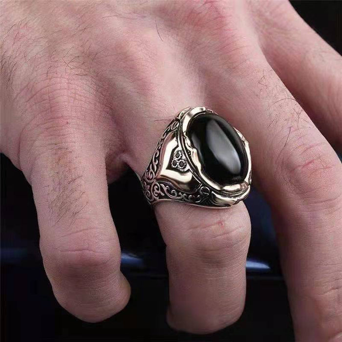 Wholesale Artificial Agate Stone Metal Rings JDC-RS-WN-069 Rings 薇妮 AJZ3370 black NO.6 Wholesale Jewelry JoyasDeChina Joyas De China