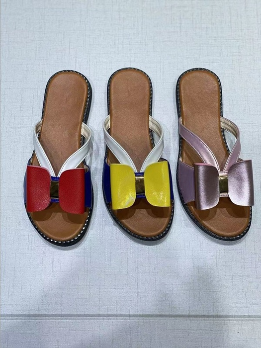 Bulk Jewelry Wholesale artificial Pu rubber flat bottom color matching bow slippers JDC-SP-GQ060 Wholesale factory from China YIWU China