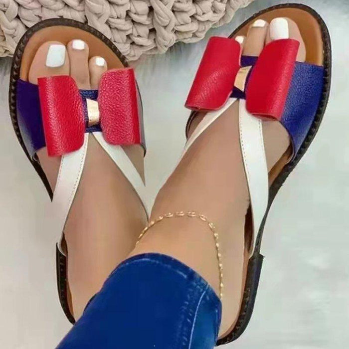 Bulk Jewelry Wholesale artificial Pu rubber flat bottom color matching bow slippers JDC-SP-GQ060 Wholesale factory from China YIWU China