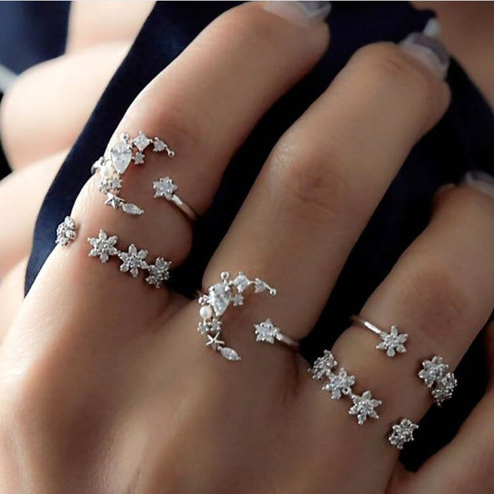 Wholesale Astral Crescent Vintage Alloy Joint Ring 9 Piece Set JDC-RS-F077 Rings 韩之尚 Wholesale Jewelry JoyasDeChina Joyas De China