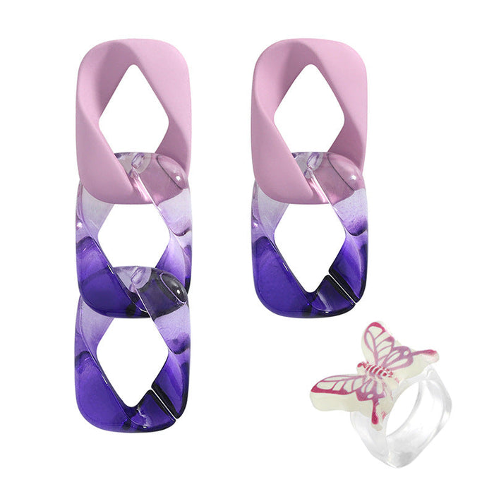 Wholesale asymmetric Chain Earrings JDC-ES-JQ087 Earrings JoyasDeChina purple Wholesale Jewelry JoyasDeChina Joyas De China
