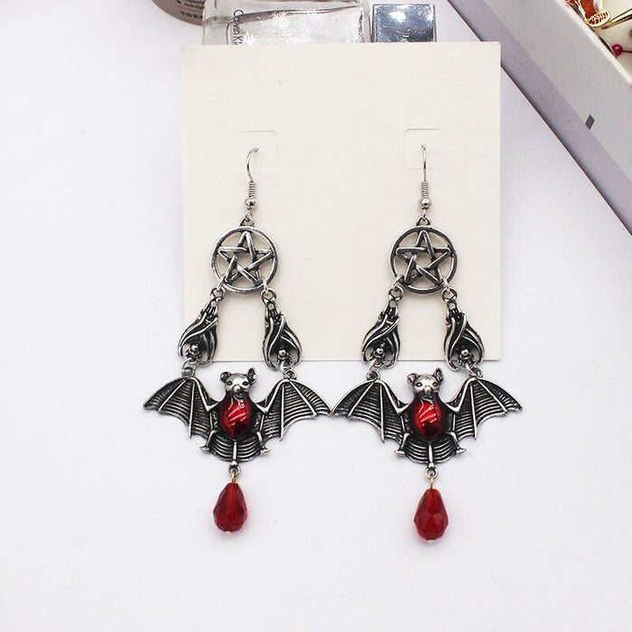 Wholesale bat red drip oil pentagram alloy earrings JDC-ES-YYFF005 Earrings 燕羽飞飞 Wholesale Jewelry JoyasDeChina Joyas De China