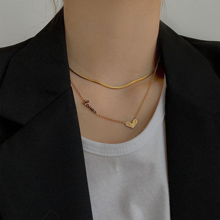 Wholesale bath titanium steel design sense of love double-layer Necklace JDC-NE-TD005 Necklaces 一自一然 Wholesale Jewelry JoyasDeChina Joyas De China