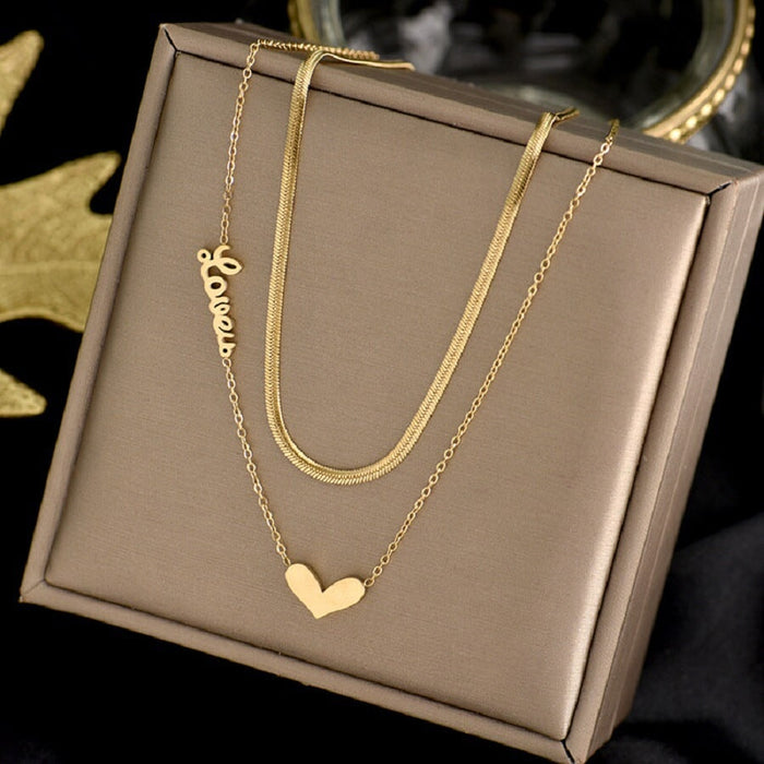 Wholesale bath titanium steel design sense of love double-layer Necklace JDC-NE-TD005 Necklaces 一自一然 Wholesale Jewelry JoyasDeChina Joyas De China