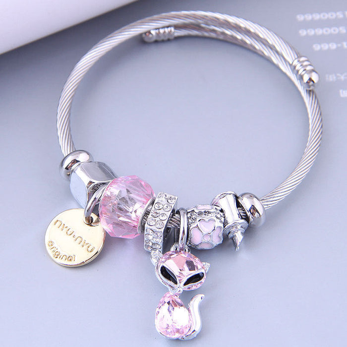 Wholesale beaded cat pendant alloy bracelet JDC-BT-WY104 Bracelet JoyasDeChina pink Wholesale Jewelry JoyasDeChina Joyas De China