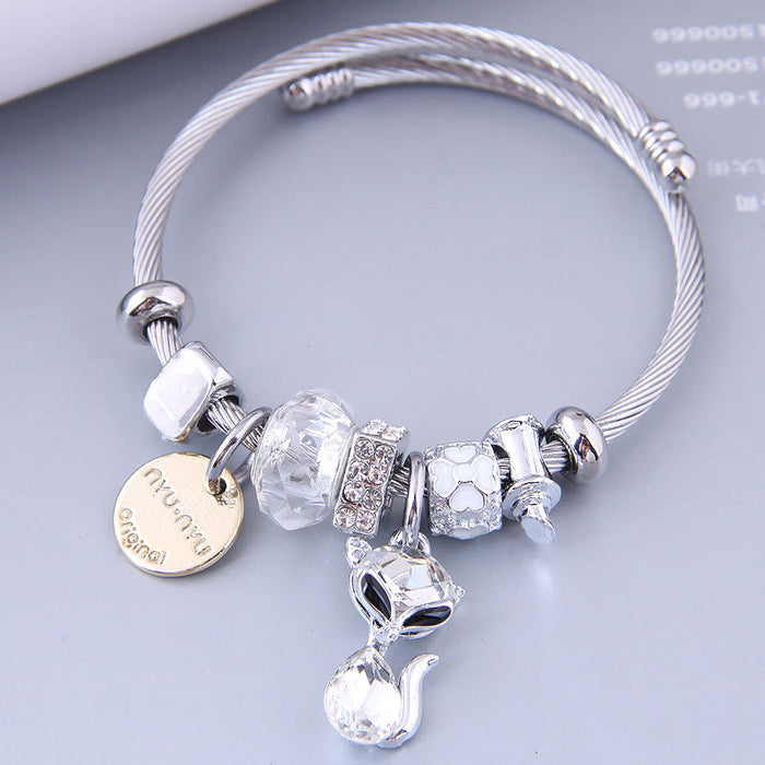Wholesale beaded cat pendant alloy bracelet JDC-BT-WY104 Bracelet JoyasDeChina white Wholesale Jewelry JoyasDeChina Joyas De China