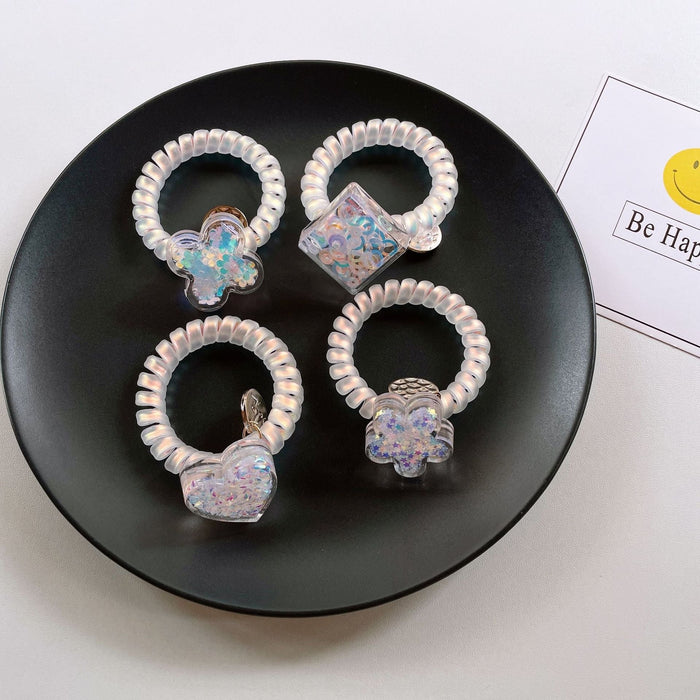 Wholesale Bear Transparent Flower Telephone Cord (F) JDC-HS-YiT004 Hair Scrunchies 亦桐 Wholesale Jewelry JoyasDeChina Joyas De China