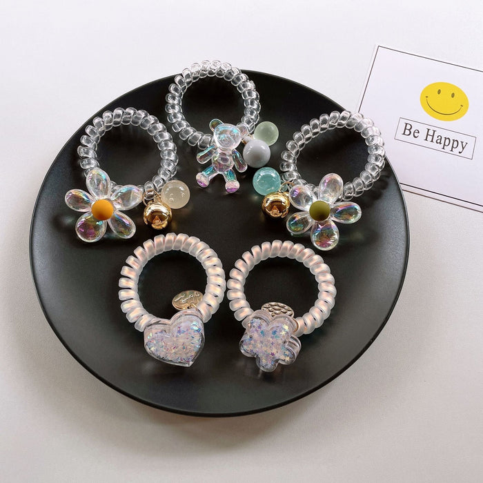 Wholesale Bear Transparent Flower Telephone Cord (F) JDC-HS-YiT004 Hair Scrunchies 亦桐 Wholesale Jewelry JoyasDeChina Joyas De China
