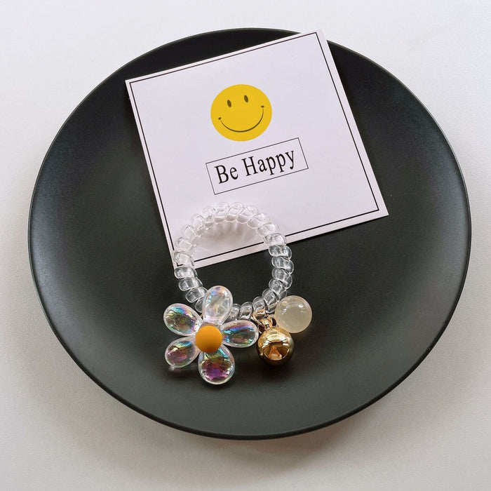 Wholesale Bear Transparent Flower Telephone Cord (F) JDC-HS-YiT004 Hair Scrunchies 亦桐 Yellow flowers Wholesale Jewelry JoyasDeChina Joyas De China