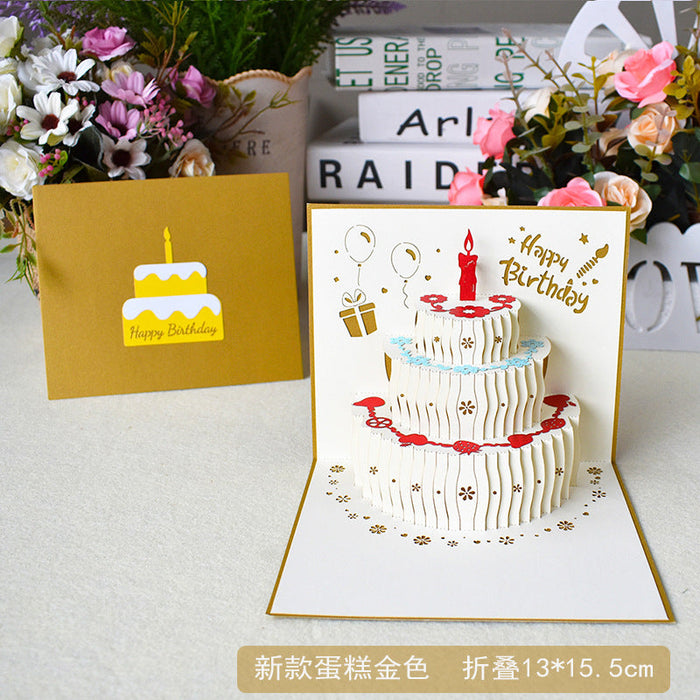 Wholesale birthday cake stereo special paper greeting card MOQ≥2 JDC-GC-QW027 Greeting Card 奇蚁文化 gold minimum 2 pieces for wholesale Wholesale Jewelry JoyasDeChina Joyas De China