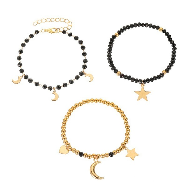 Bulk Jewelry Wholesale black alloy black beaded star moon bracelet JDC-BT-D530 Wholesale factory from China YIWU China