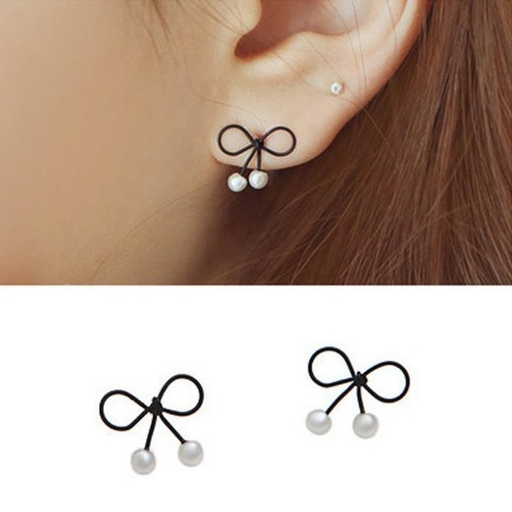 Bulk Jewelry Wholesale black alloy bow pearl earrings JDC-ES-RL151 Wholesale factory from China YIWU China