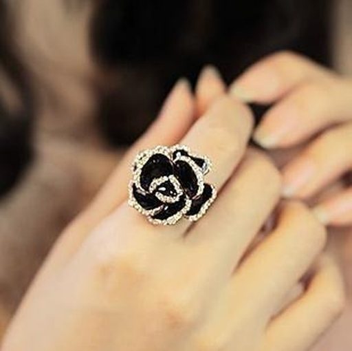 Bulk Jewelry Wholesale black alloy diamond-encrusted black rose ring JDC-RS-RL011 Wholesale factory from China YIWU China