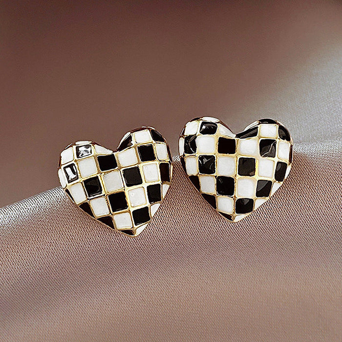 Wholesale black and white checkerboard earrings JDC-ES-YWJQ026 Earrings 精巧 black Wholesale Jewelry JoyasDeChina Joyas De China