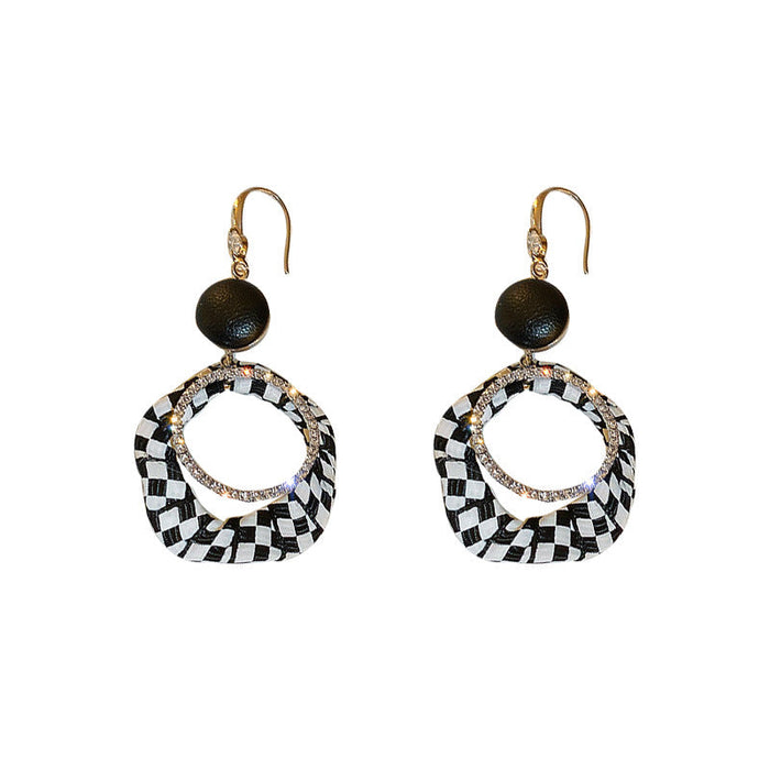 Wholesale black and White Checkered alloy earrings JDC-ES-BY-106 Earrings 宝钰 Wholesale Jewelry JoyasDeChina Joyas De China