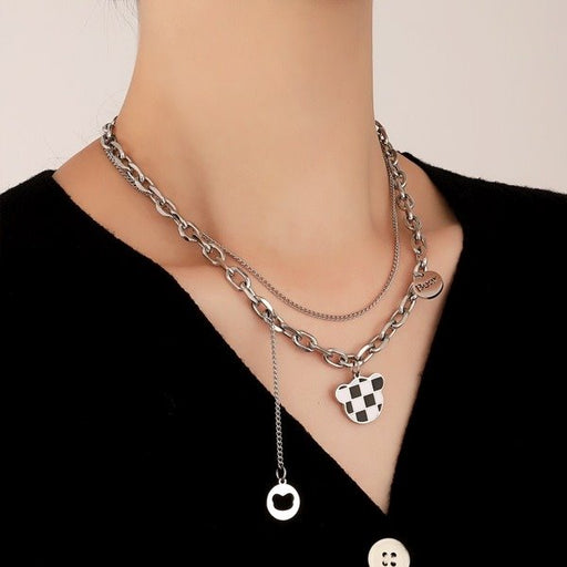 Wholesale black and white grid titanium steel necklaces JDC-NE-A102 Necklaces 妙雅 Wholesale Jewelry JoyasDeChina Joyas De China