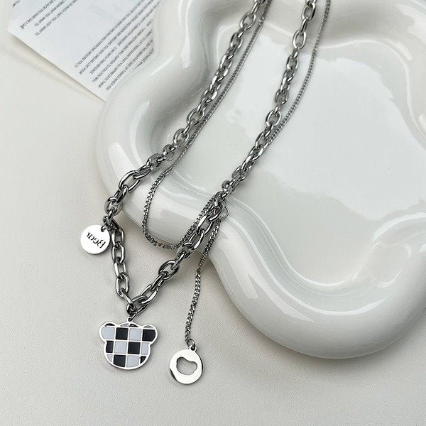 Wholesale black and white grid titanium steel necklaces JDC-NE-A102 Necklaces 妙雅 Wholesale Jewelry JoyasDeChina Joyas De China