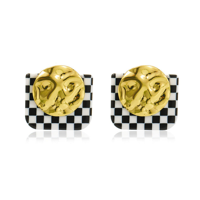 Wholesale black and white lattice alloy earrings JDC-ES-A069 Earrings 妙雅 1 Wholesale Jewelry JoyasDeChina Joyas De China