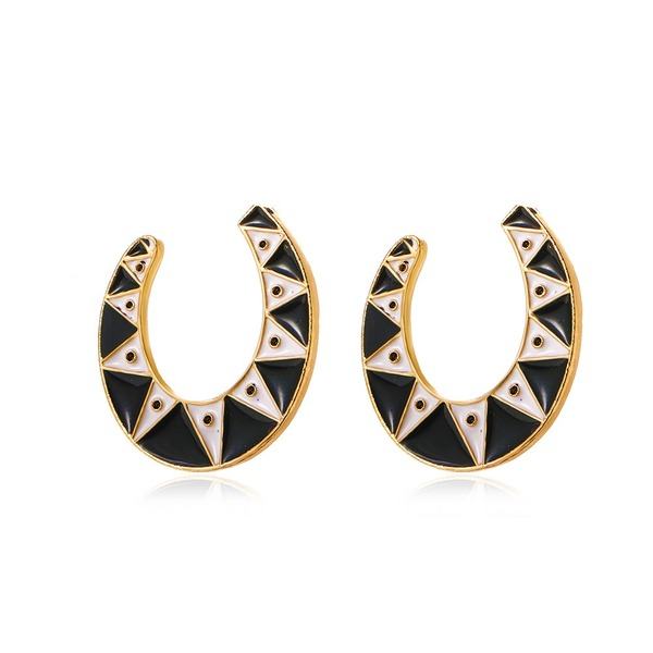 Wholesale black and white lattice U-shaped earrings JDC-ES-D541 Earrings JoyasDeChina Wholesale Jewelry JoyasDeChina Joyas De China
