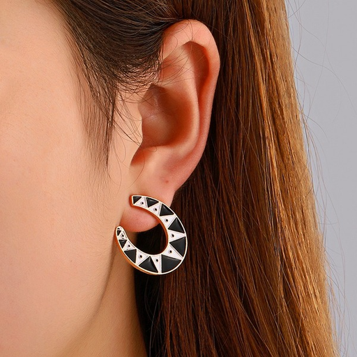 Wholesale black and white lattice U-shaped earrings JDC-ES-D541 Earrings JoyasDeChina Wholesale Jewelry JoyasDeChina Joyas De China
