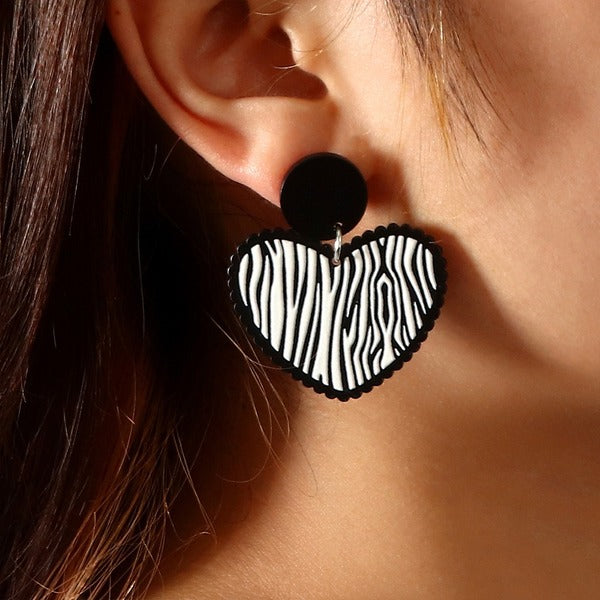 Wholesale black and white plaid acrylic earrings JDC-ES-NZ042 Earrings 奈珠 Wholesale Jewelry JoyasDeChina Joyas De China