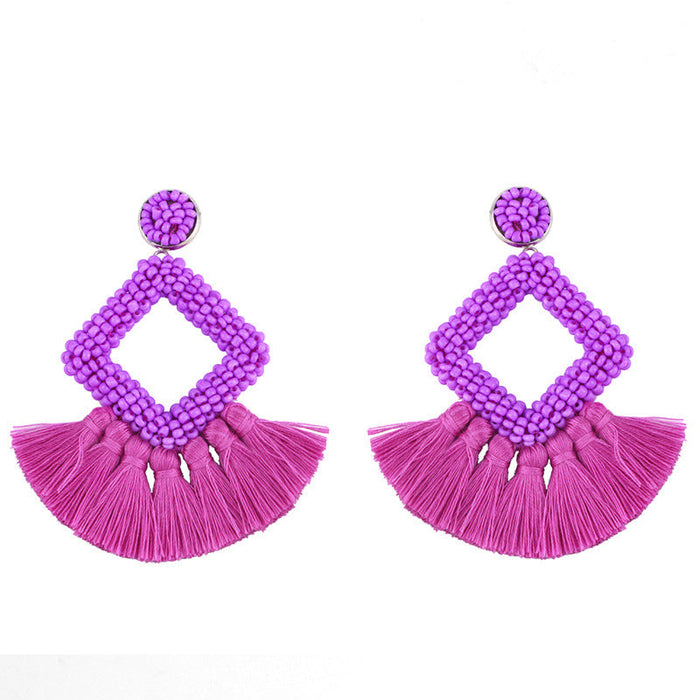 Wholesale black and white rice beads Tassel Earrings JDC-ES-AS075 Earrings 翱?N purple Wholesale Jewelry JoyasDeChina Joyas De China