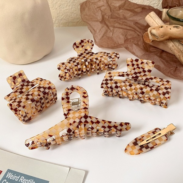 Bulk Jewelry Wholesale black and white/amber checkered acetic acid Hair Clips JDC-HC-W202 Wholesale factory from China YIWU China