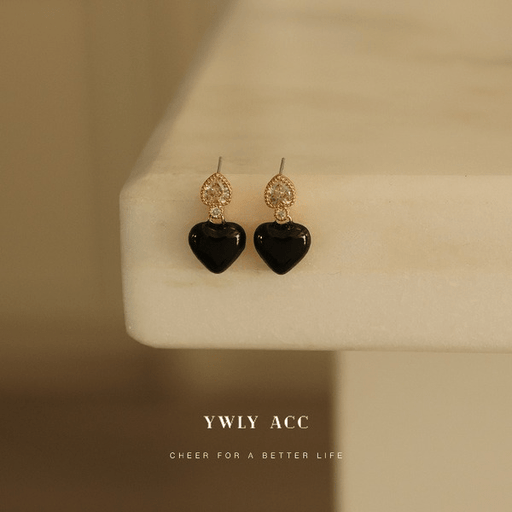Wholesale Black Brass Zircon Inlaid Love Stud Earrings JDC-ES-YWLY045 Earrings 丽轶 Wholesale Jewelry JoyasDeChina Joyas De China