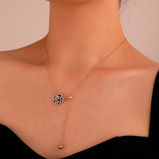 Wholesale black Camellia diamond necklace JDC-NE-D018 necklaces 晴雯 Wholesale Jewelry JoyasDeChina Joyas De China