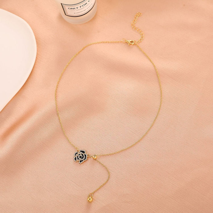 Wholesale black Camellia diamond necklace JDC-NE-D018 necklaces 晴雯 Wholesale Jewelry JoyasDeChina Joyas De China
