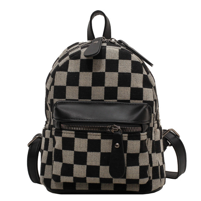 Wholesale black checkerboard pu backpack JDC-BP-HZD001 Shoulder Bags ปจ่ื๗์ Wholesale Jewelry JoyasDeChina Joyas De China