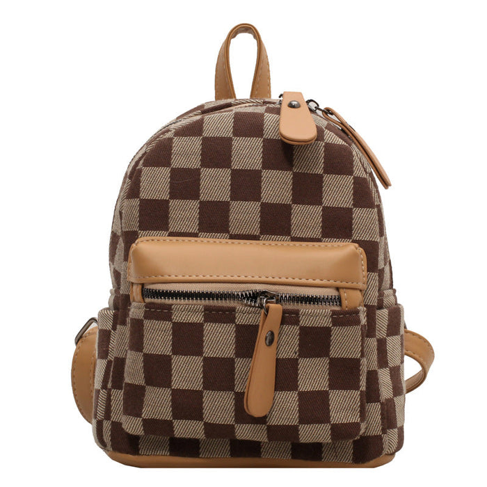 Wholesale black checkerboard pu backpack JDC-BP-HZD001 Shoulder Bags ปจ่ื๗์ Khaki Wholesale Jewelry JoyasDeChina Joyas De China