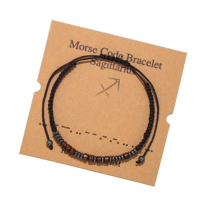 Wholesale Black Iron Stone Wood Chip Morse Code 12 Constellation Bracelet JDC-BT-ZhuJ001 Bracelet 诛积 Wholesale Jewelry JoyasDeChina Joyas De China