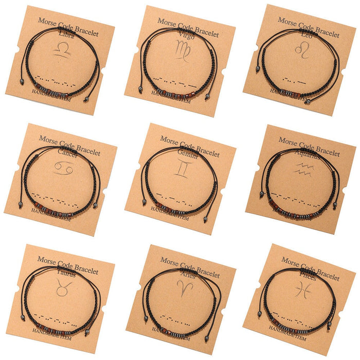 Wholesale Black Iron Stone Wood Chip Morse Code 12 Constellation Bracelet JDC-BT-ZhuJ001 Bracelet 诛积 Wholesale Jewelry JoyasDeChina Joyas De China