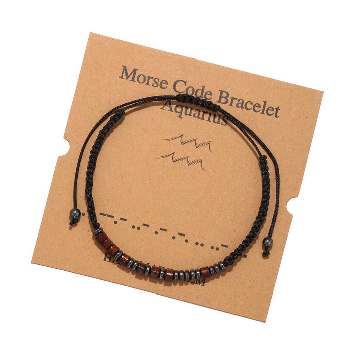 Wholesale Black Iron Stone Wood Chip Morse Code 12 Constellation Bracelet JDC-BT-ZhuJ001 Bracelet 诛积 ZJ5889 Aquarius Wholesale Jewelry JoyasDeChina Joyas De China