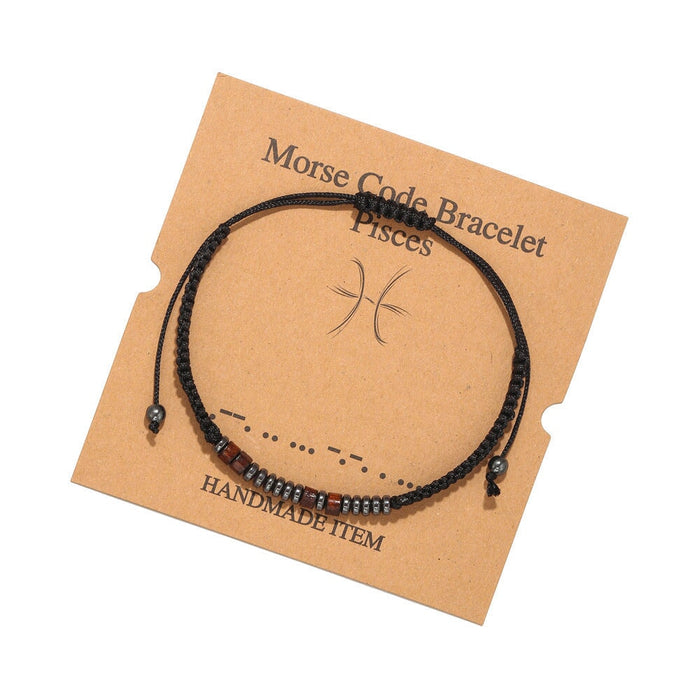 Wholesale Black Iron Stone Wood Chip Morse Code 12 Constellation Bracelet JDC-BT-ZhuJ001 Bracelet 诛积 ZJ5890 Pisces Wholesale Jewelry JoyasDeChina Joyas De China