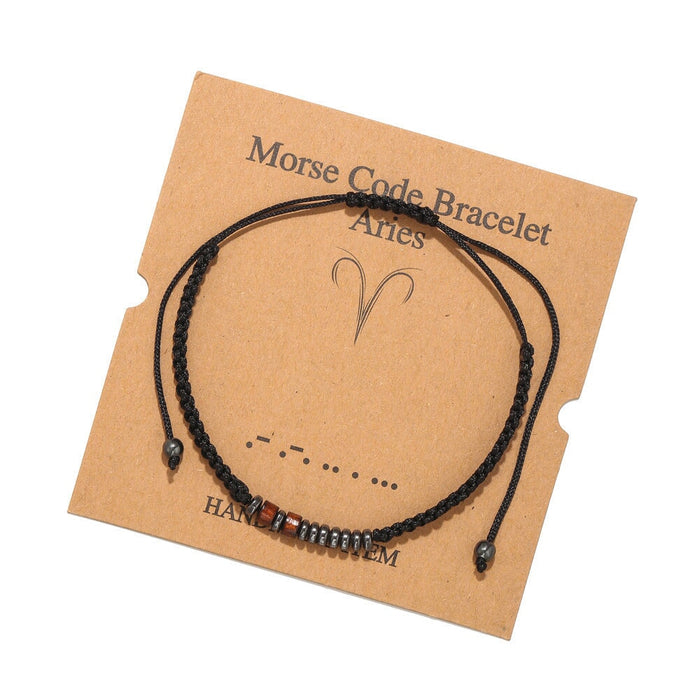 Wholesale Black Iron Stone Wood Chip Morse Code 12 Constellation Bracelet JDC-BT-ZhuJ001 Bracelet 诛积 ZJ5891 Aries Wholesale Jewelry JoyasDeChina Joyas De China