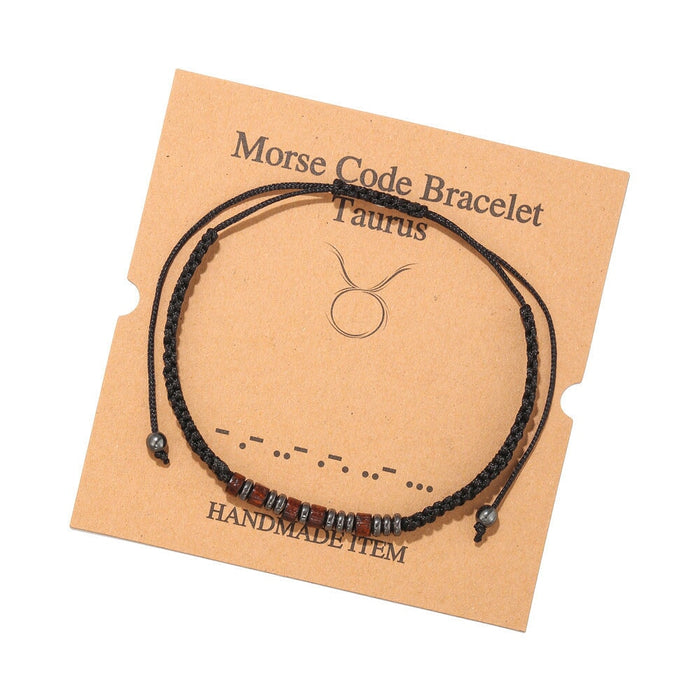 Wholesale Black Iron Stone Wood Chip Morse Code 12 Constellation Bracelet JDC-BT-ZhuJ001 Bracelet 诛积 ZJ5892 Taurus Wholesale Jewelry JoyasDeChina Joyas De China