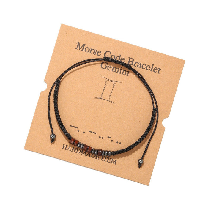 Wholesale Black Iron Stone Wood Chip Morse Code 12 Constellation Bracelet JDC-BT-ZhuJ001 Bracelet 诛积 ZJ5893 Gemini Wholesale Jewelry JoyasDeChina Joyas De China