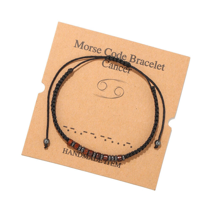 Wholesale Black Iron Stone Wood Chip Morse Code 12 Constellation Bracelet JDC-BT-ZhuJ001 Bracelet 诛积 ZJ5894 Cancer Wholesale Jewelry JoyasDeChina Joyas De China